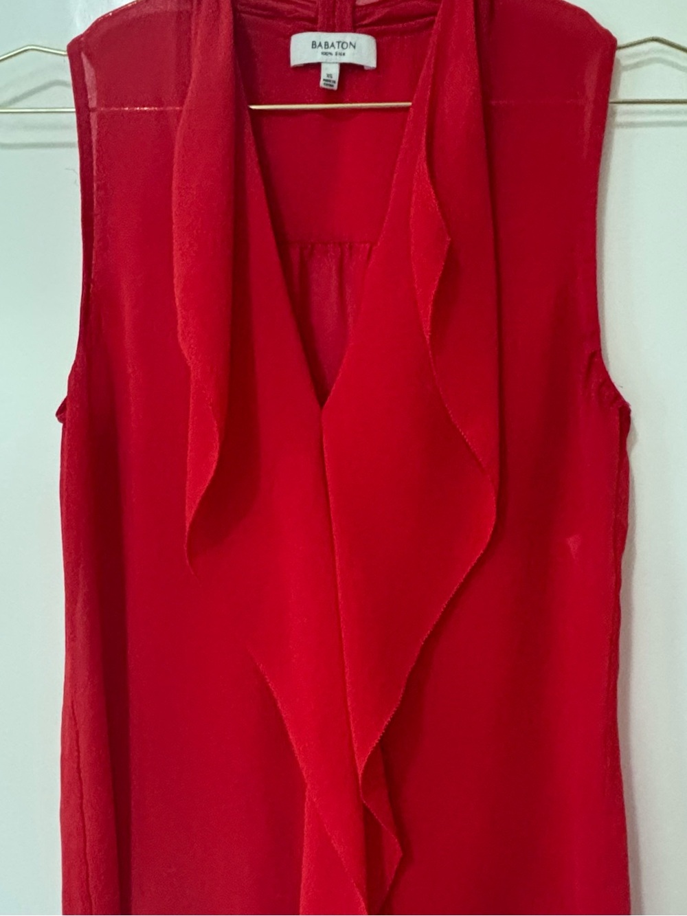 Babaton| Aritzia| Silk Vibrant Red Ruffle-Front Sleeveless Ainsley Blouse Sz XS